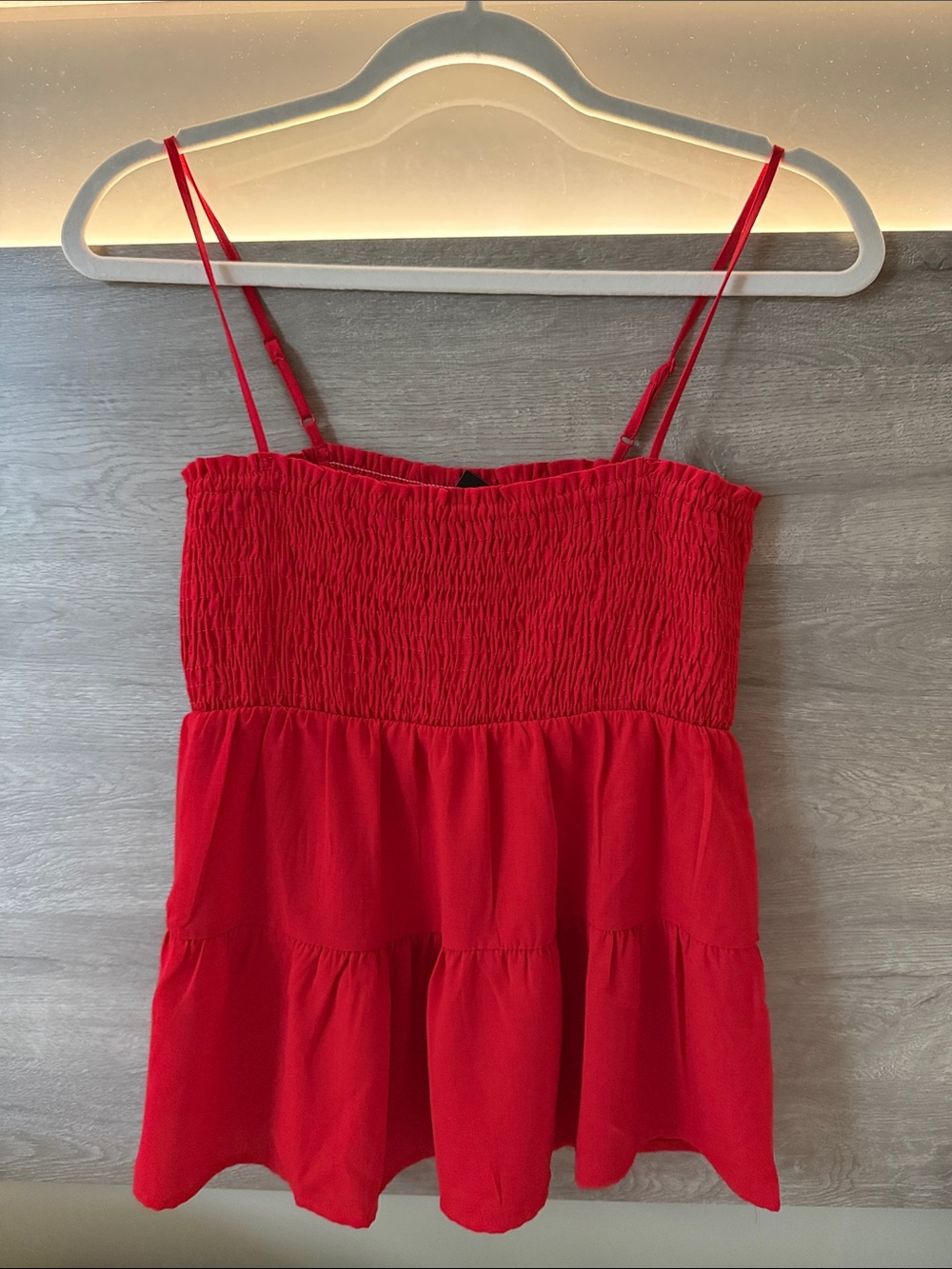 Paper Crane Bright Red Smocked Tiered Cami